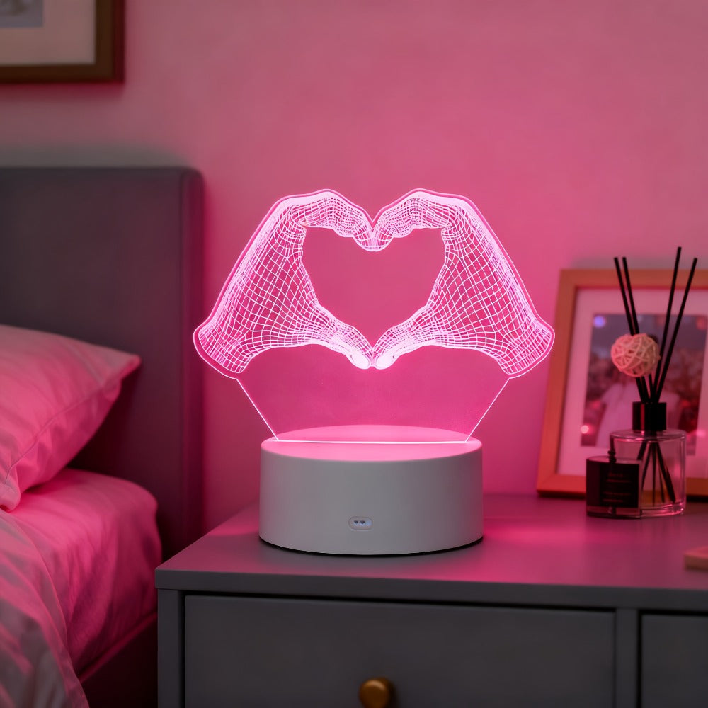 3D Heart Hands LED Night Light 16 Color Changing Optical Illusion Lamp Touch Remote Control Dimmable Bedside Table Lamp for Bedroom Valentine Gift Birthday Housewarming
