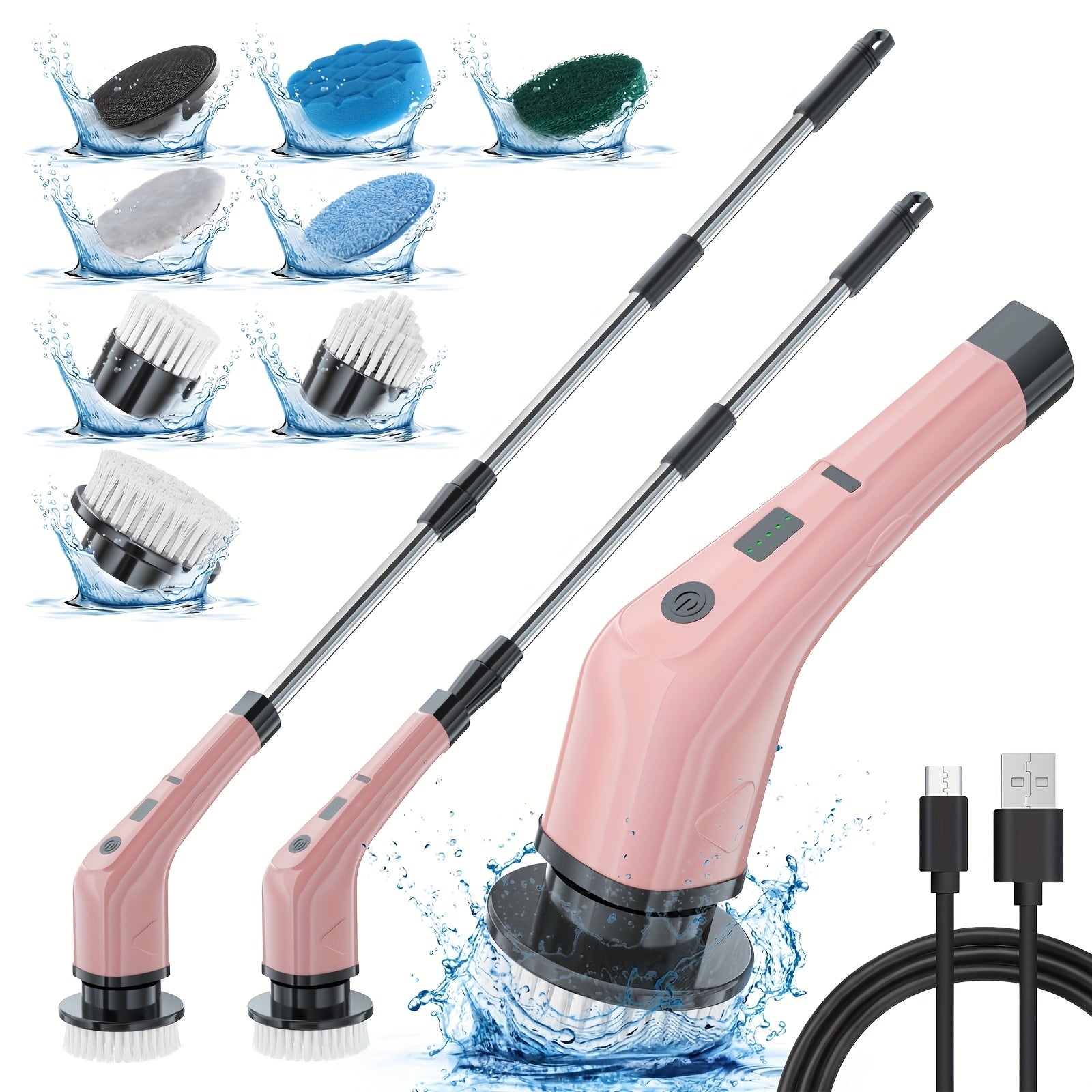 Telescopic Electric Cleaning Brush with Long Handle, 7-in-1 & 14-in-1 Multifunctional Power Scrubber Kit, Replaceable Brush Heads, Household Floor Kitchen Bathroom Tile Grout Scrubbing Tool
