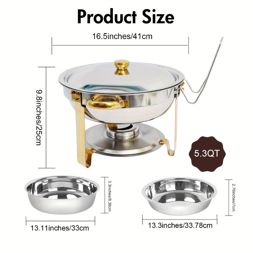 Chafing Dish Buffet Set Stainless Steel Food Warmer 6QT Round Chafer for Catering Events Parties Weddings Banquets, Silver & Gold, 1/2/4/6 Pack Options