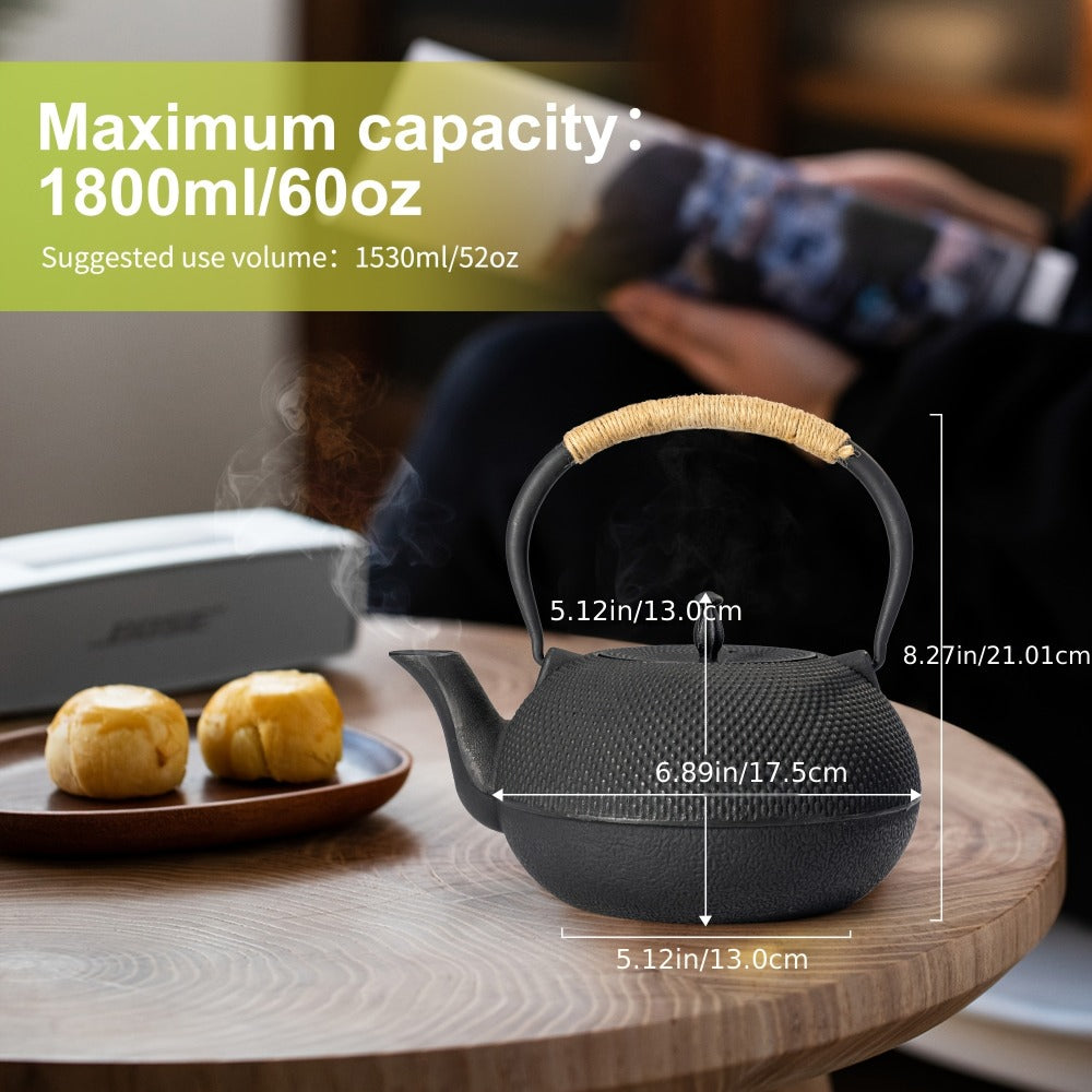 Cast Iron Teapot with Stainless Steel Infuser 60 oz ¨C Japanese Style Tea Kettle for Camping & Home Brewing