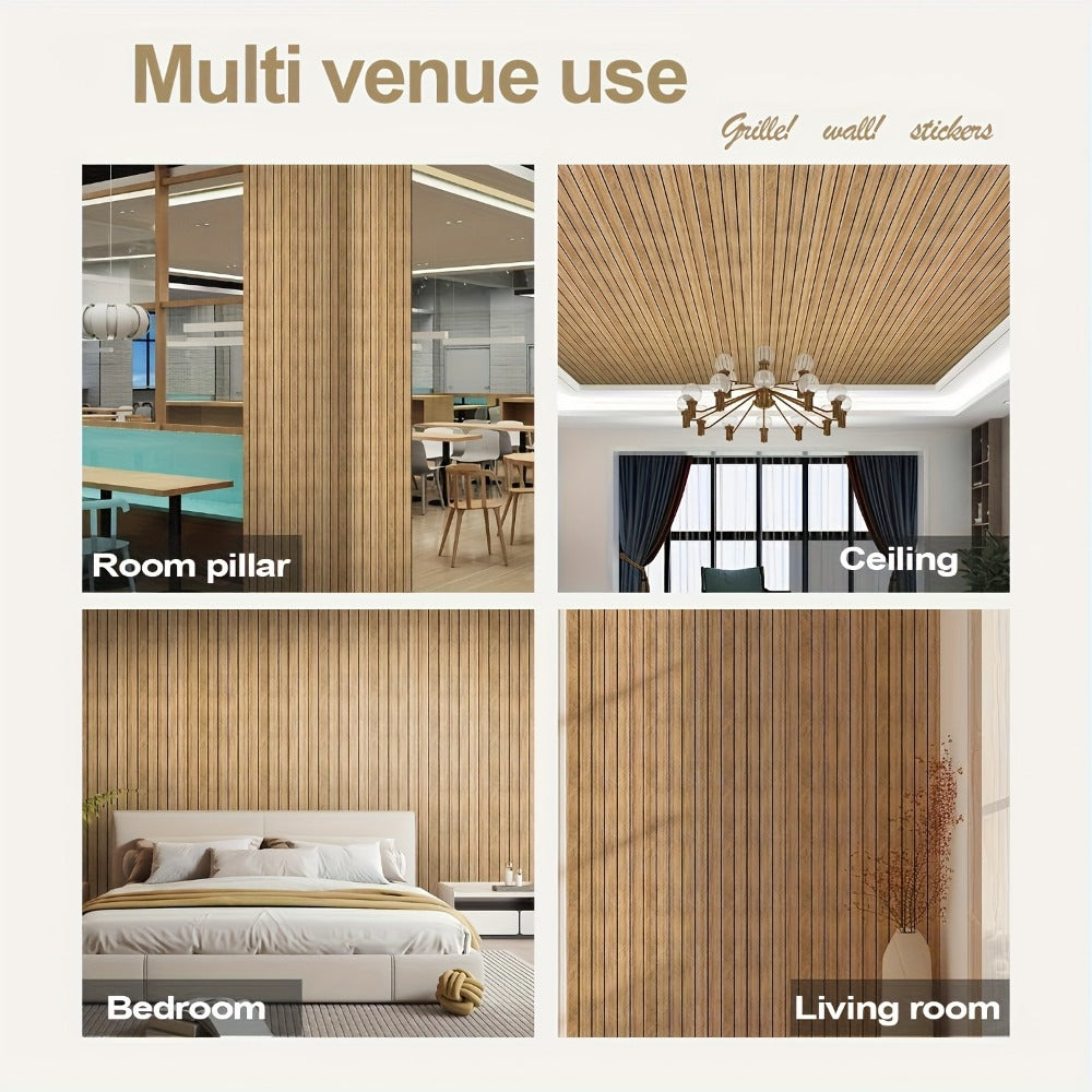 3D Wood Grain Wall Panels Self-Adhesive Peel and Stick Soundproof Grid Board Thick Matte Finish Wallpaper for Walls Ceilings Curved Surfaces Home Decor Easy Install