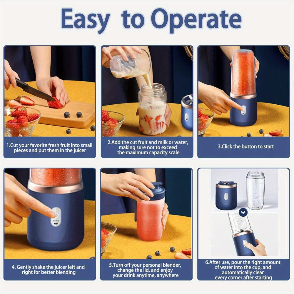 Portable Blender Personal Smoothie Blender USB Rechargeable 6-Blade 13.5oz Travel Cup Mini Blender for Shakes Fruit Juice ¨C Kitchen Home Gym Travel Use