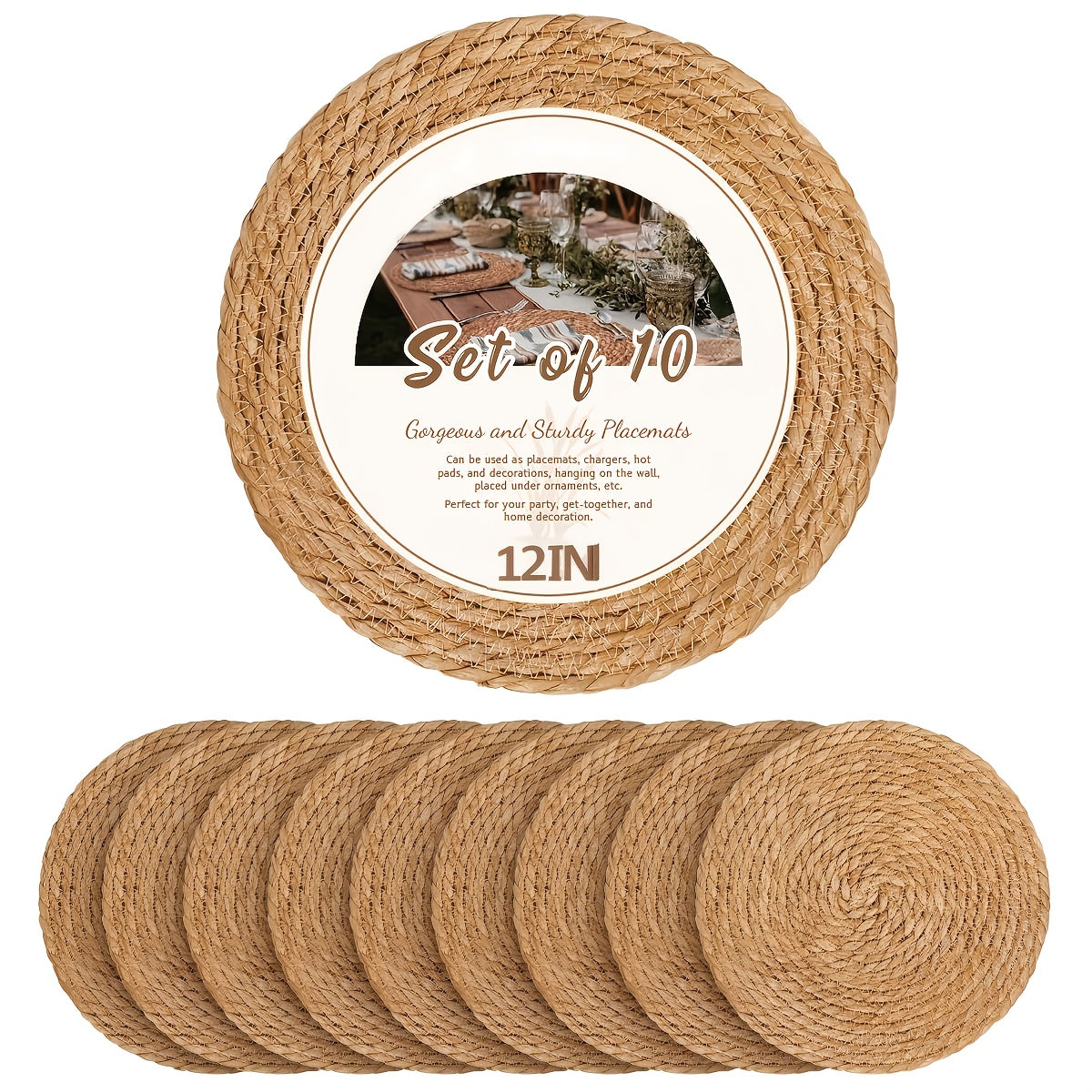 Bohemian Placemats Set 10/30pcs with Holders, 12-Inch Vintage Woven Table Mats for Wedding, Party & Everyday Dining
