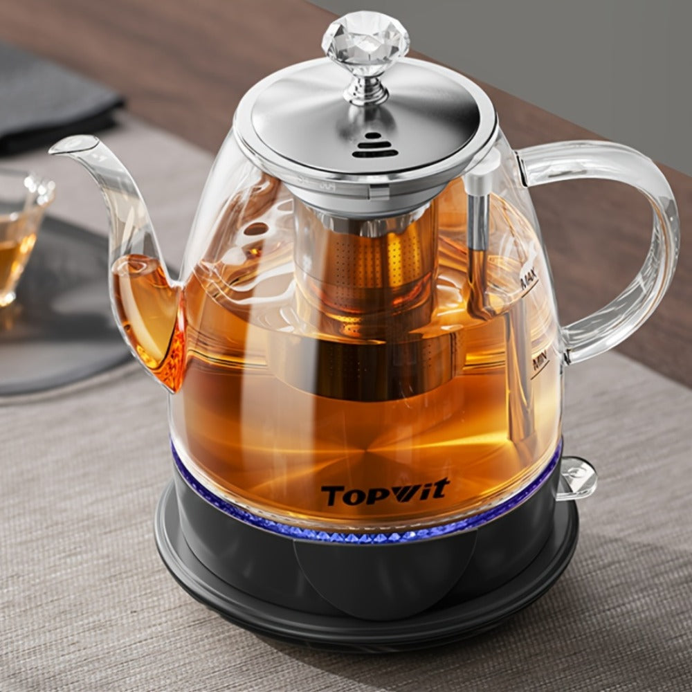 Pour Over Glass Electric Kettle with Removable Stainless Steel Tea Infuser ¨C 1L 33.81oz BPA-Free Dual-Purpose Hot Water Kettle for Tea & Coffee, Auto Shut-Off & Boil-Dry Protection, Elegant Countertop Design
