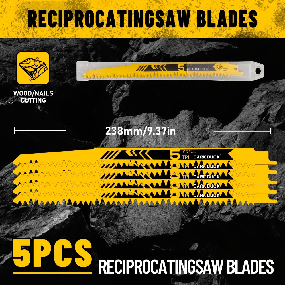 Saw Blade Set Reciprocating 12-Piece Premium Wood & Metal Cutting Blades with Storage Pouch - Heavy Duty High-Carbon Steel, Universal Fit for Cordless & Electric Saws, Pruning, PVC & Demolition