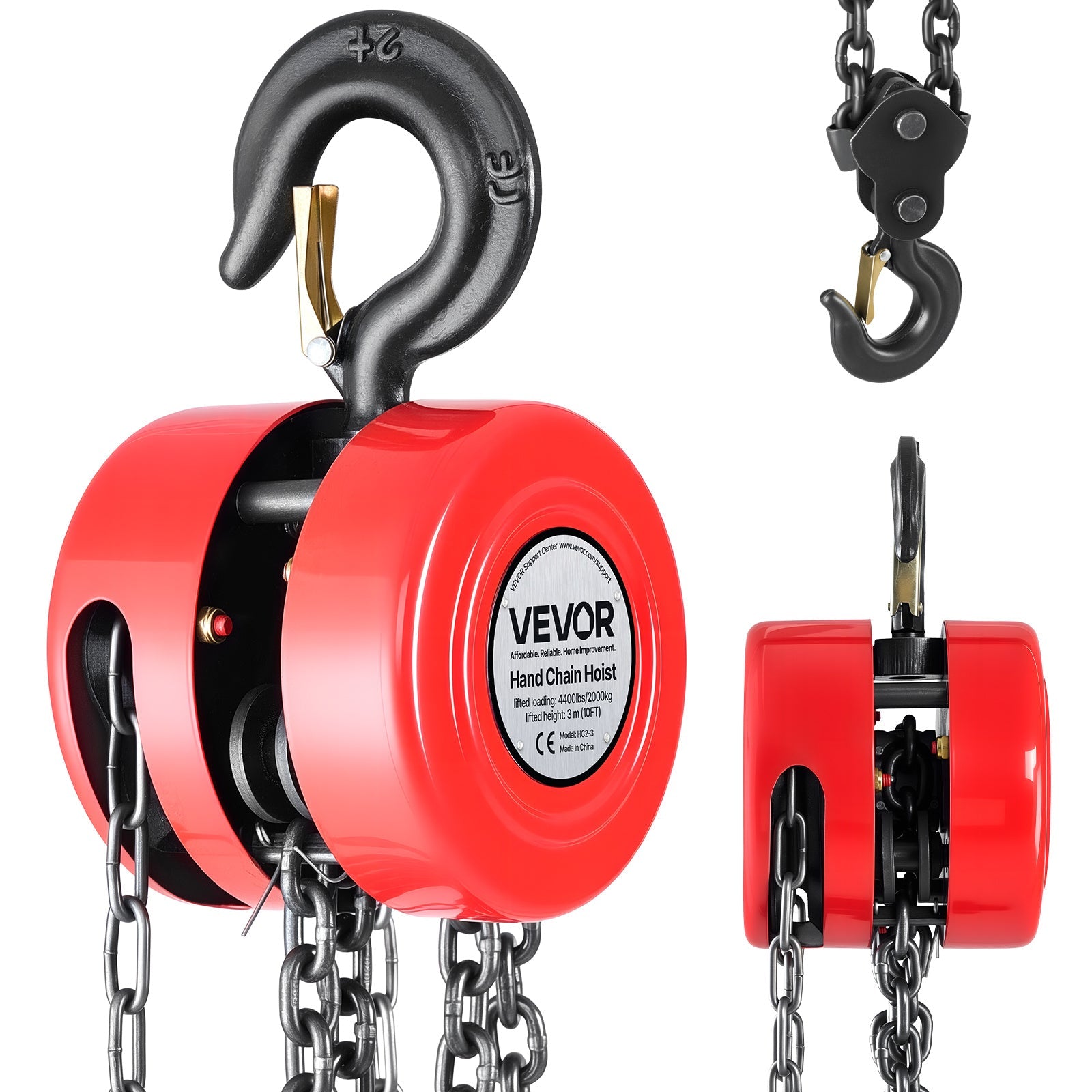 Hand Chain Hoist 2200 lb / 4400 lb Manual Chain Block with G70 Chain ¨C 8 ft / 10 ft / 20 ft Lift Height, 360¡ã Rotating Hooks, Security Brake, for Garage, Construction & Warehouse Lifting