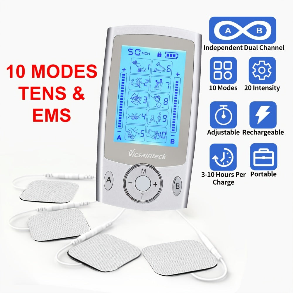 TENS Unit Muscle Stimulator Dual Channel 16 Modes 16 Levels for Pain Relief Back Neck Shoulder Full Body Recovery with 2x2 and 2x4 Electrode Pads EMS Therapy Device