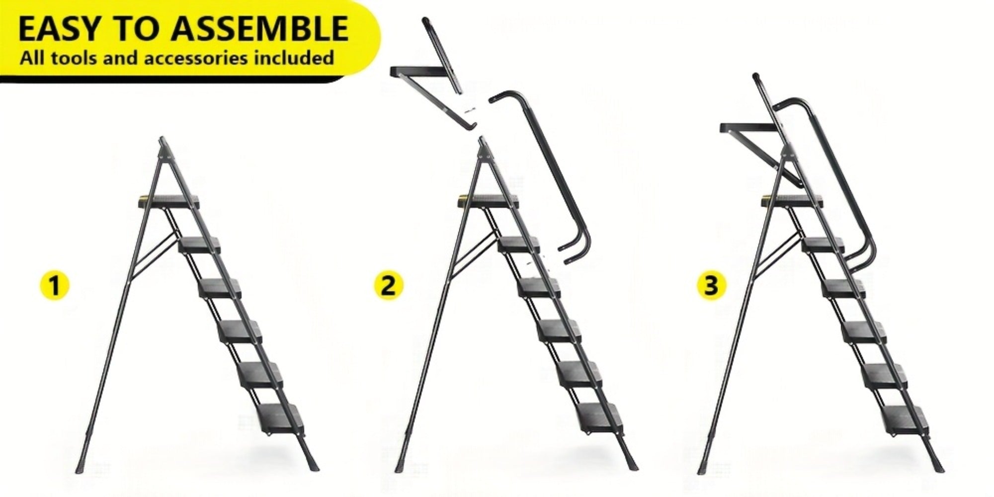 6 Step Ladder with Handrails & Tool Platform 800 LBS ¨C Folding Step Stool Wide Pedal Steel Safety Ladder for Adults, Painting, Home, Garage & Outdoor Use ¨C Auto Safety Lock, Compact Storage