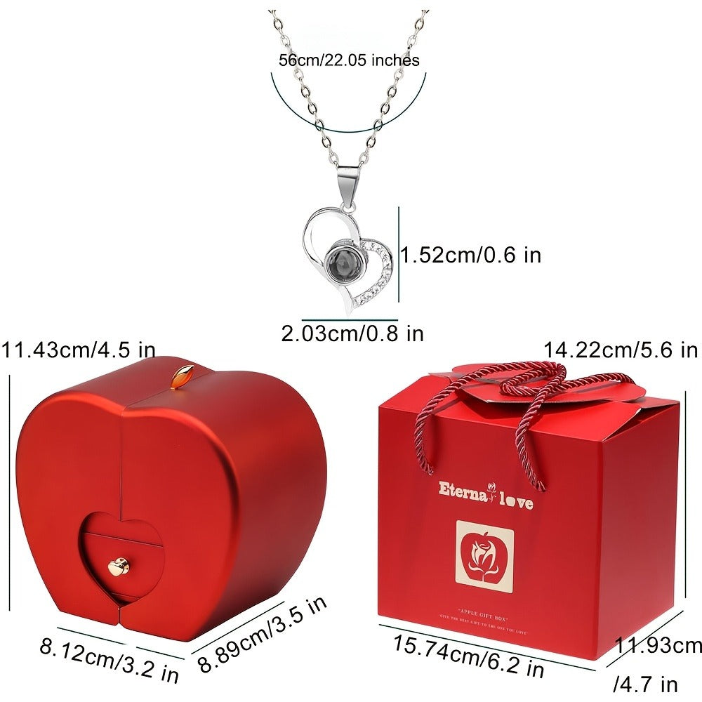 Preserved Real Rose Gift Box with I Love You in 100 Languages Necklace ¨C Romantic Gifts for Girlfriend Wife Mom ¨C Valentine's Day Birthday Mother's Day Christmas Gift Idea for Women
