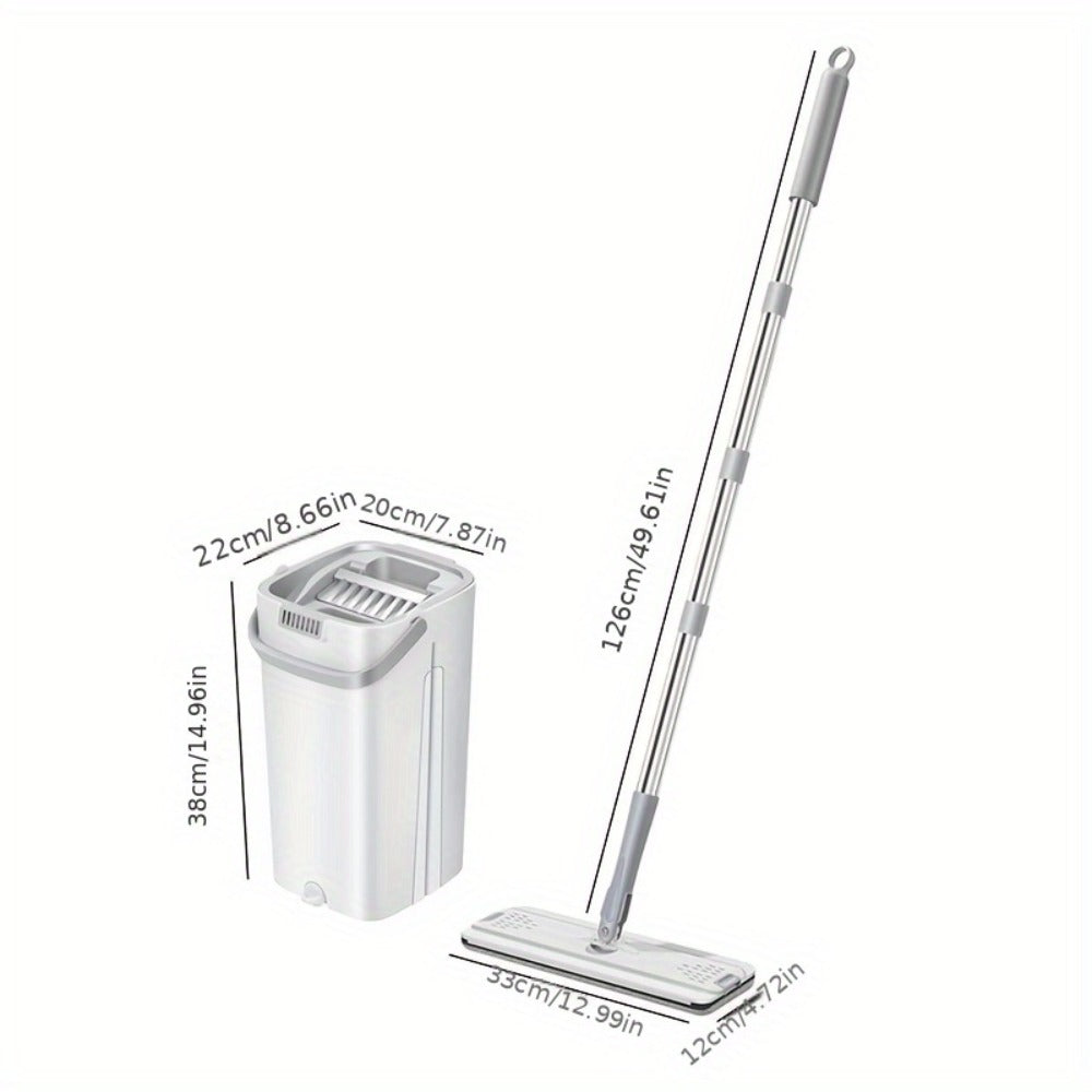 Flat Mop with Bucket Set, Hands-Free Wringing Floor Mop, 6 Replacement Microfiber Cloths, Wet & Dry Dual-Use, Durable Plastic Frame, for Hardwood Tile Laminate Bedroom Kitchen Living Room Bathroom