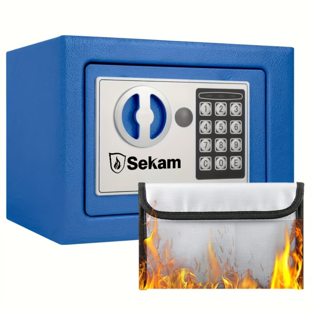 Fireproof Home Safe Box with Digital Keypad and Key Lock Heavy Duty Steel Security Safe for Money Documents Valuables Jewelry Passports 0.23 0.8 1.5 2.2 Cubic Feet Multiple Colors with Cash Bag