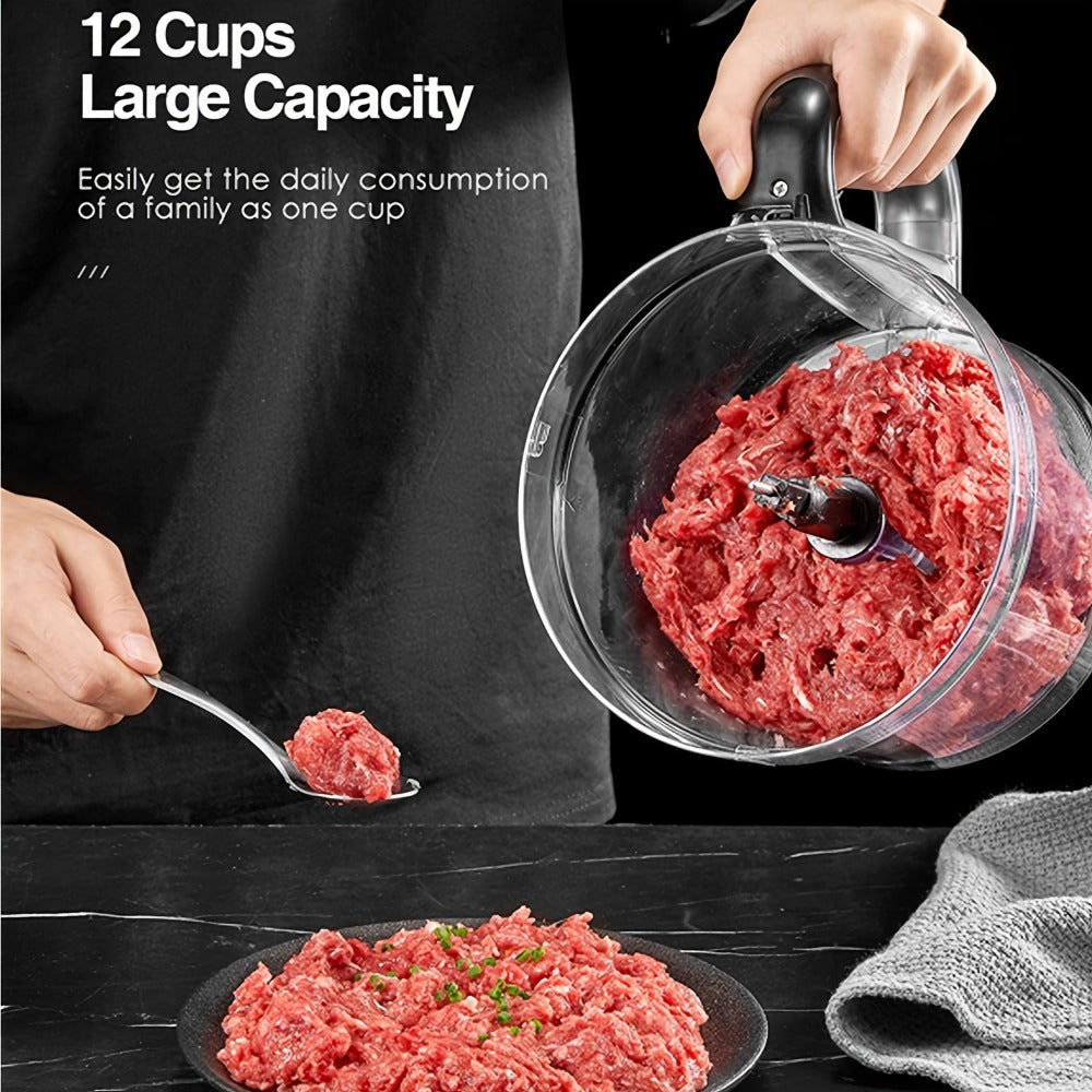 12 Cup Food Processor 6 Functions - Chopping, Slicing, Shredding, Purees & Dough, Large Capacity Electric Kitchen Food Processor for Meal Prep, Vegetables, Fruits & Baking, Black