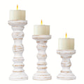 Wood Pillar Candle Holder Set of 3 - Farmhouse Rustic Wooden Candlestick Holders for Pillar Candles, Tiered Tray Decor, Table Centerpiece, Mantel Shelf Home Decor, White Black Brown