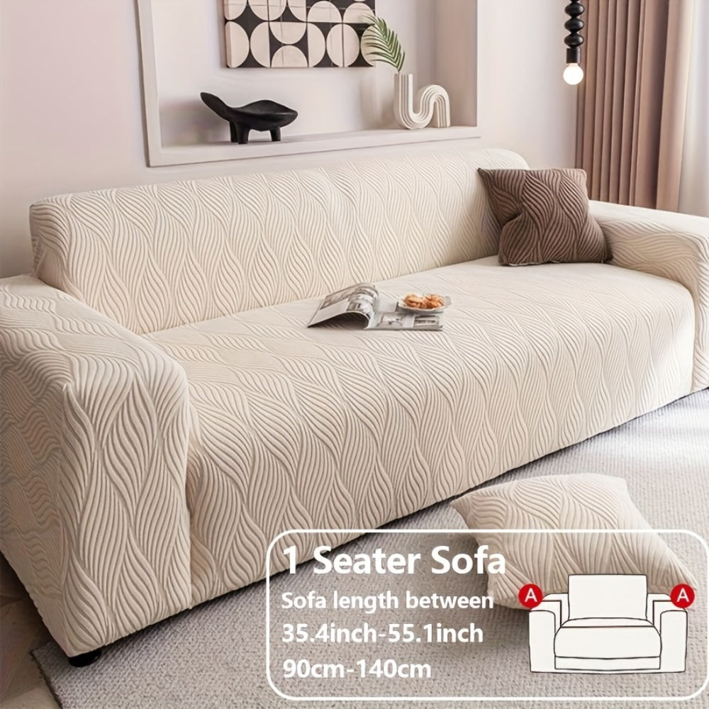 Polar Fleece Sofa Cover Modern Jacquard Elastic Slip-Resistant All Season Furniture Protector for Living Room Office Bedroom - 1 2 3 4 Seater with Free Matching Pillowcase