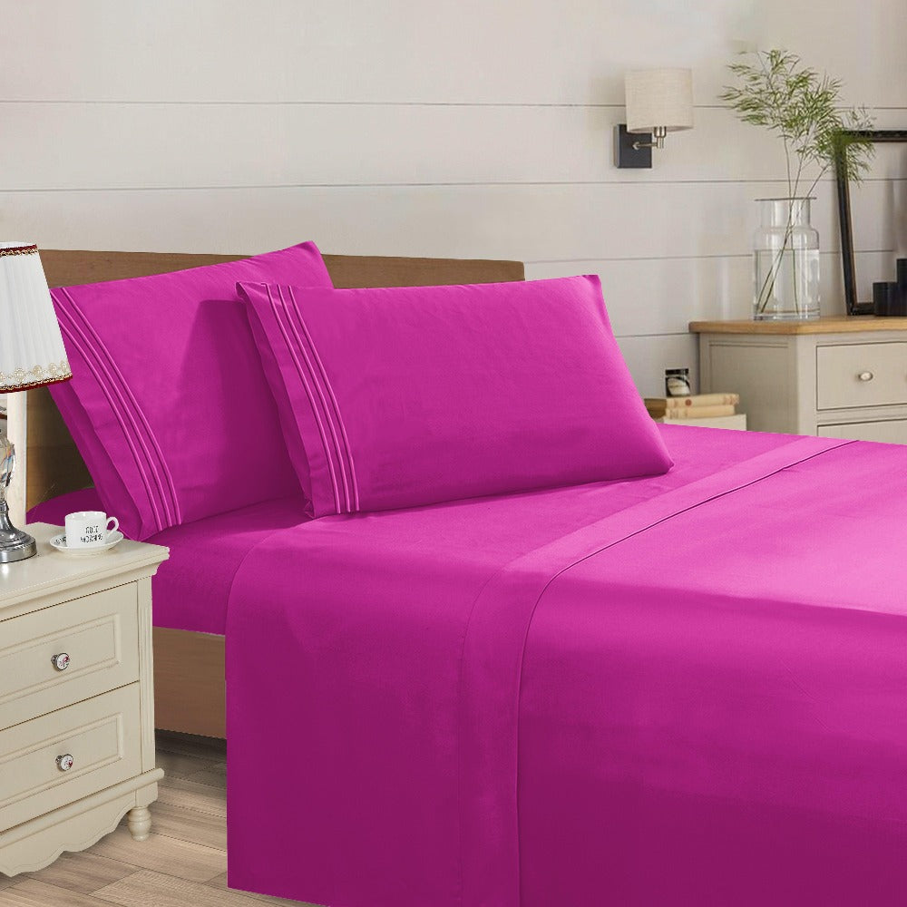 Microfiber Bed Sheet Set 4-Piece Deep Pocket Cooling Sheets Twin Full Queen King Cal King Split King ¨C Soft Wrinkle Fade Resistant Hotel Quality Bedding