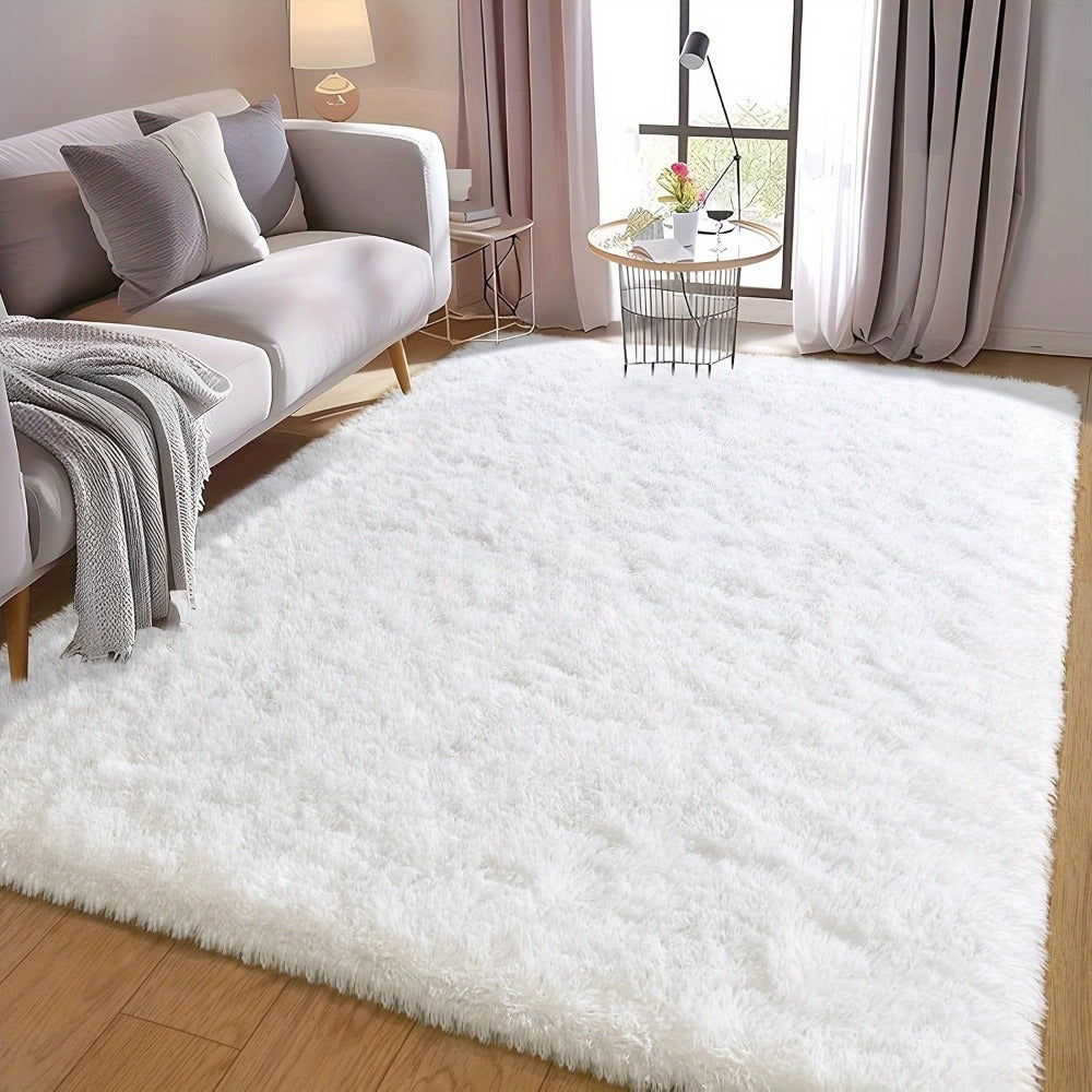 Fluffy Area Rug White Soft High Pile Washable Non-Slip | Plush Shaggy Carpet for Living Room Bedroom Dorm | Large Rectangle Indoor Rug 5x8 6x9 8x10 ft | Holiday Home Decor Gift