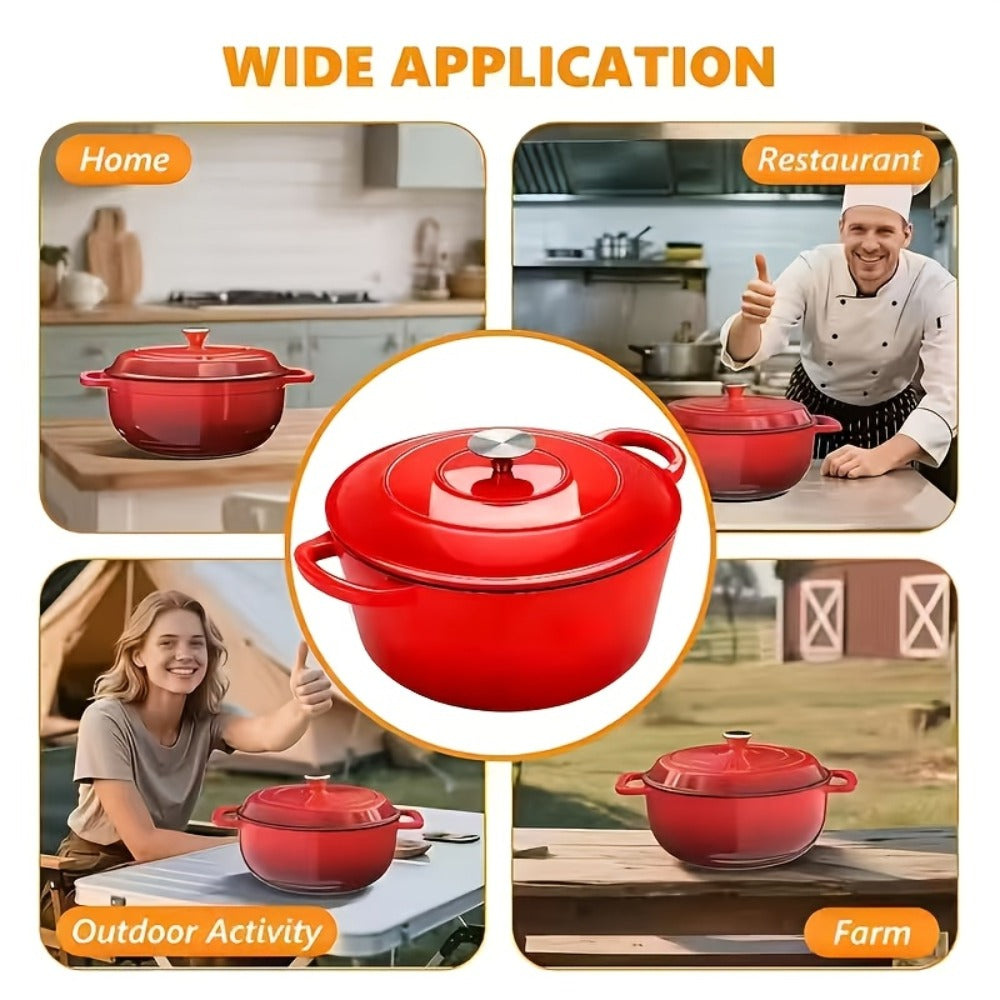 Enameled Cast Iron Dutch Oven with Lid & Dual Handles, Non-Stick Enamel Coated Heavy Duty Cookware for Bread Baking, Braising & Slow Cooking, Superior Heat Retention, Orange, Red & Blue