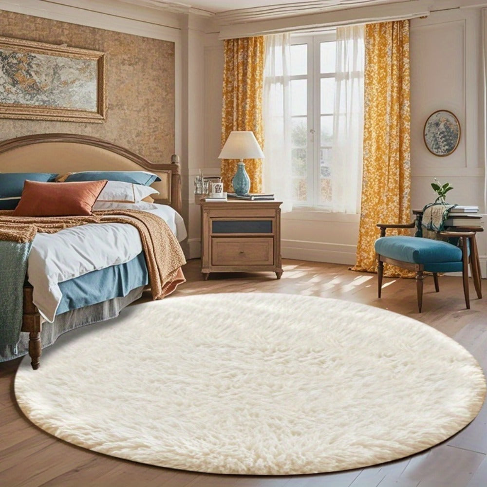 Round Faux Fur Area Rug - Soft Plush Circle Carpet for Living Room Bedroom, Machine Washable, Multiple Colors & Sizes