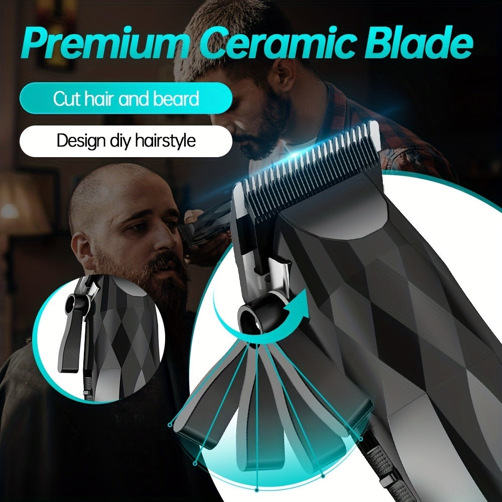 Professional Electric Hair Clipper & Beard Trimmer Set for Men, 14-Piece Comb Guide Kit, Ceramic Blades, 7000 RPM Powerful Motor, 1800mAh Rechargeable Battery, Cordless Hair Cutting Kit