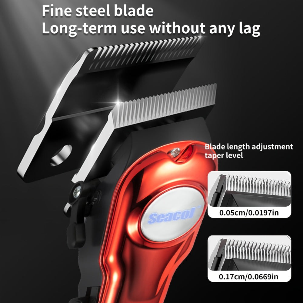 Men's Hair Clipper Set with T-Trimmer - USB Rechargeable Electric Hair Cutting Kit with LED Display, Cordless Grooming Combo for Beard Shaping, Fading & Detailing, Holiday Gift for Men, Red