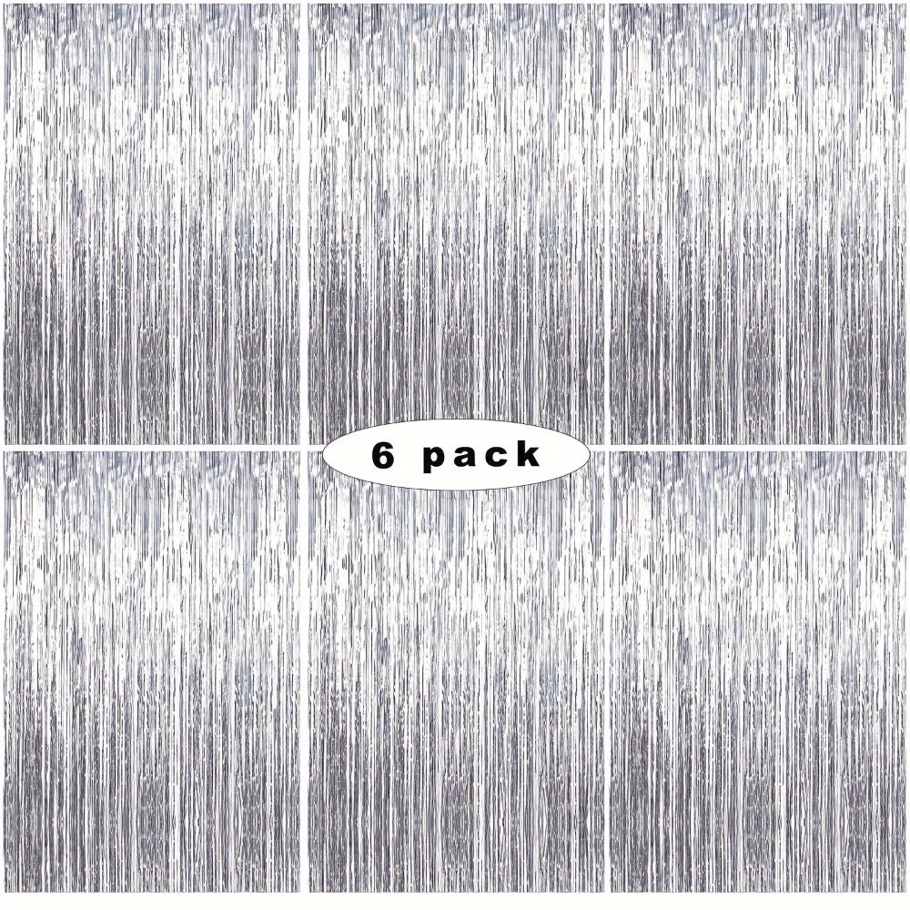 Tinsel Foil Backdrop 6 Packs Metallic Glitter Tassel Curtain ¨C Silver Laser Rain Streamer for Party Photo Booth Birthday Wedding Holiday Doorway Decoration