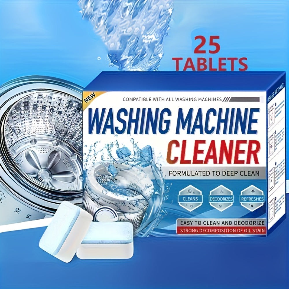 Washer Cleaner Tablets 25 Pack 2-in-1 Washing Machine and Dishwasher Cleaner Deodorizer Compatible with Front Loader Top Load HE Removes Odor Residue Limescale Deep Clean Appliance Tablets
