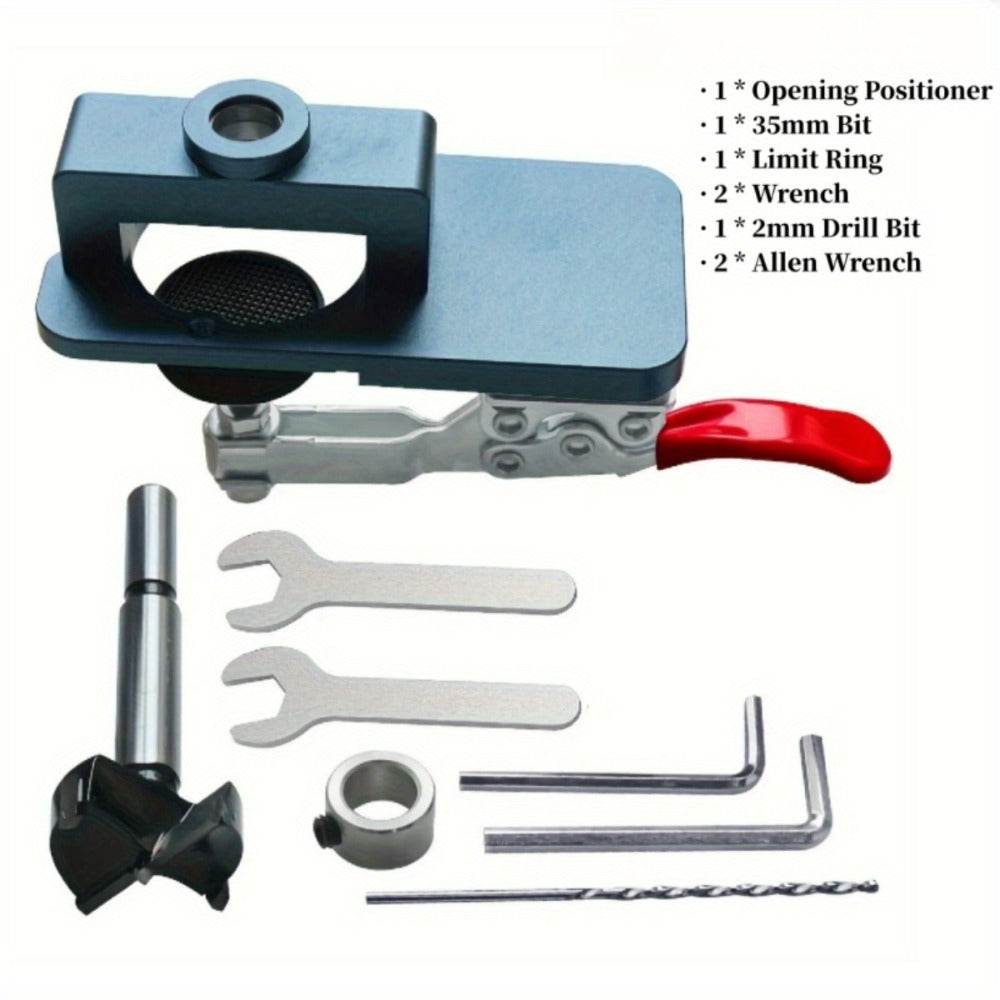 35mm Hinge Drilling Jig Kit Aluminum Alloy Cabinet Door Hinge Hole Opener Template Puncher Locator for Woodworking Door Cabinet Wardrobe Hinge Installation 15-25mm Boards