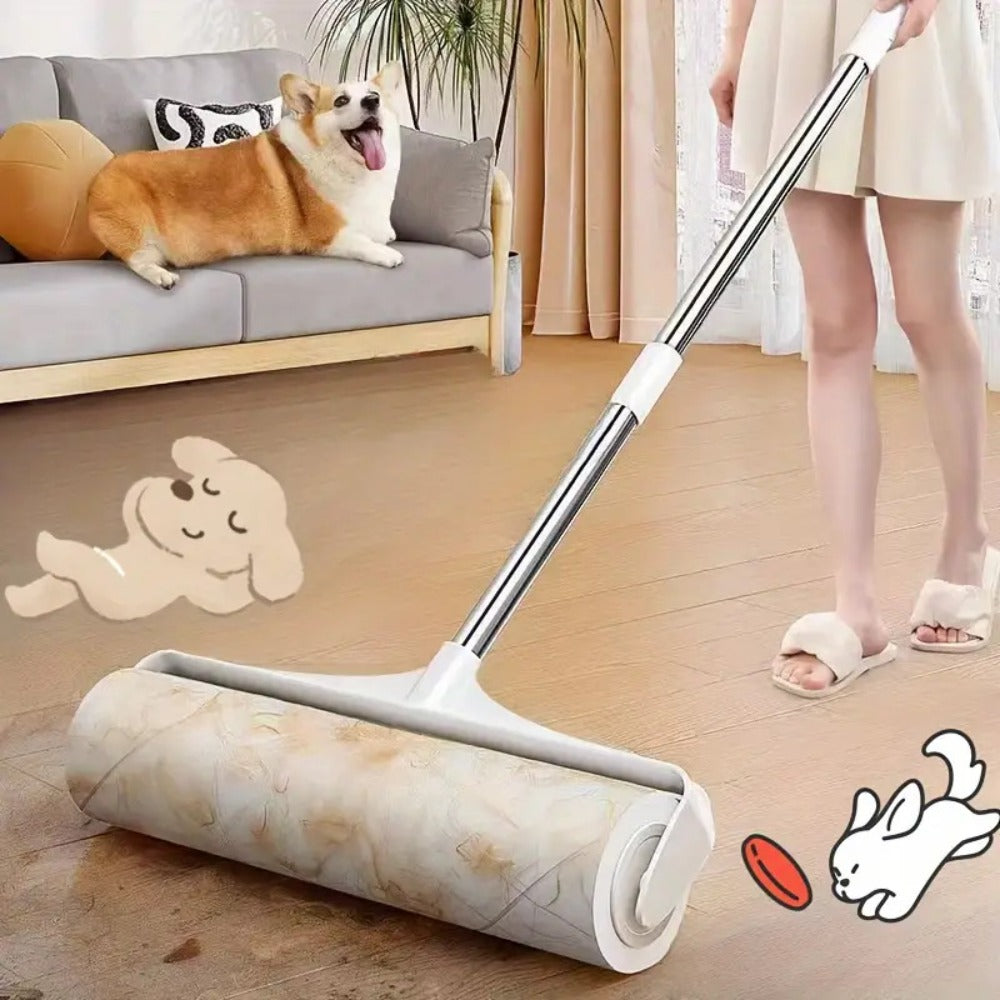 Pet Hair Removal Set 4 Piece Extendable Mop Brush with 3 Sticky Roller Refill Rolls for Floor Sofa Carpet Furniture Lint Roller Mop Combo for Dog Cat Hair Cleaning Home Use