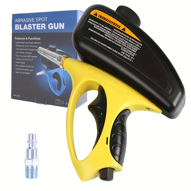 Sandblaster Gun for Air Compressor Pneumatic Abrasive Blasting ¨C 90 PSI Max, 500ml Tank, Small Nozzle, for Metal Rust Removal, Glass Etching, Polishing & Auto Repair ¨C Blue, Red & Yellow