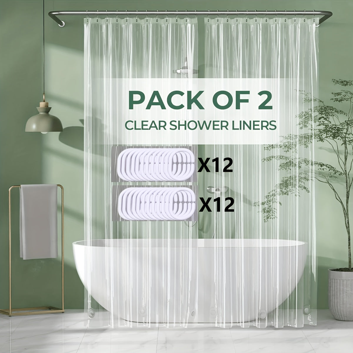 Clear Shower Curtain PEVA 8G Rust Proof Grommets 72x72 Inch - Premium Transparent Waterproof Modern Bathroom Curtain | Single or Set 2 | Easy Clean Smooth Surface | Bathroom Accessories Home Decor