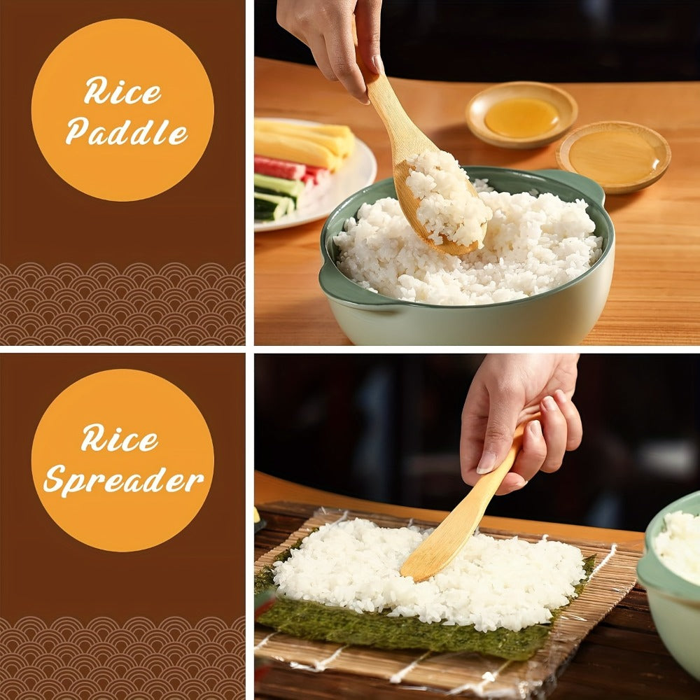 Sushi Making Kit 22-in-1 with Bamboo Rolling Mats Chef Knife Triangle Nigiri Gunkan Molds Chopsticks Beginner Guide ¨C Complete DIY Sushi Set for Home Kitchen Japanese Cooking Gift