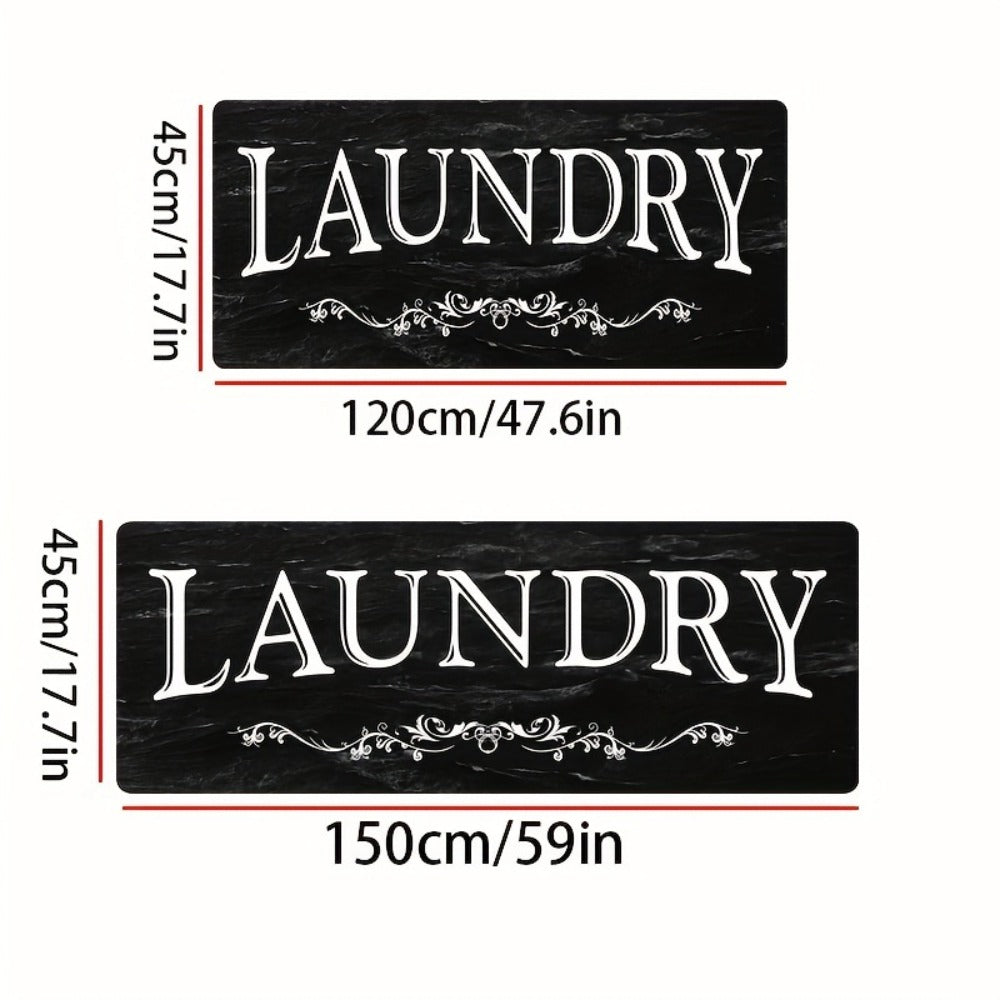 Laundry Room Mat Black & White LAUNDRY Text Non-Slip Machine Washable - Soft Polyester Cut-Pile Floor Rug for Laundry Room, Bathroom, Kitchen & Hallway, Bold Lettering Modern Farmhouse Decor