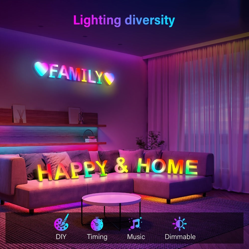 LED Letter Lights Music Sync - Colorful Flashing Marquee Alphabet Lights for Room Decor, Party, Bedroom, Festival & Camping, Numbers 0-9 & A-Z & Symbols Available, Night Light Wall Decoration
