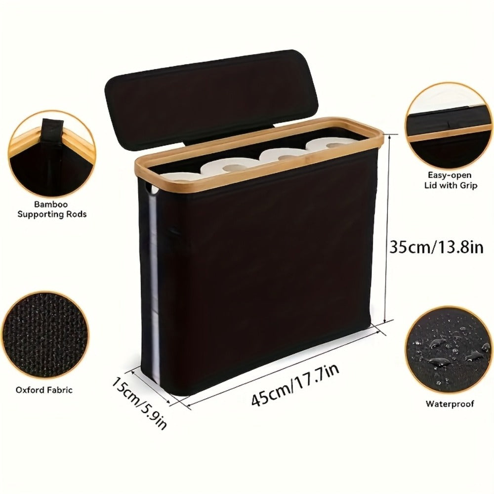 Bamboo Toilet Paper Holder Freestanding Bathroom Storage Organizer Holds 12 Rolls Tissue Roll Dispenser Modern Slim Design for Bathroom Bedroom Laundry Room Tissue Accessories Storage