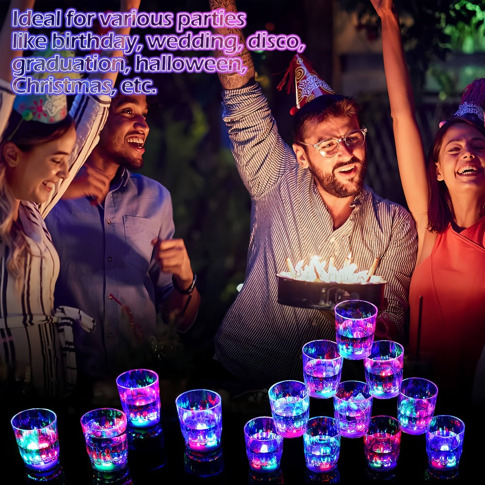 LED Light-Up Party Wine Glasses Set ¨C 12 or 15pcs Glowing Plastic Cups with Colorful LED Lights for Birthday, Bar, Wedding, Holiday & Sports Events