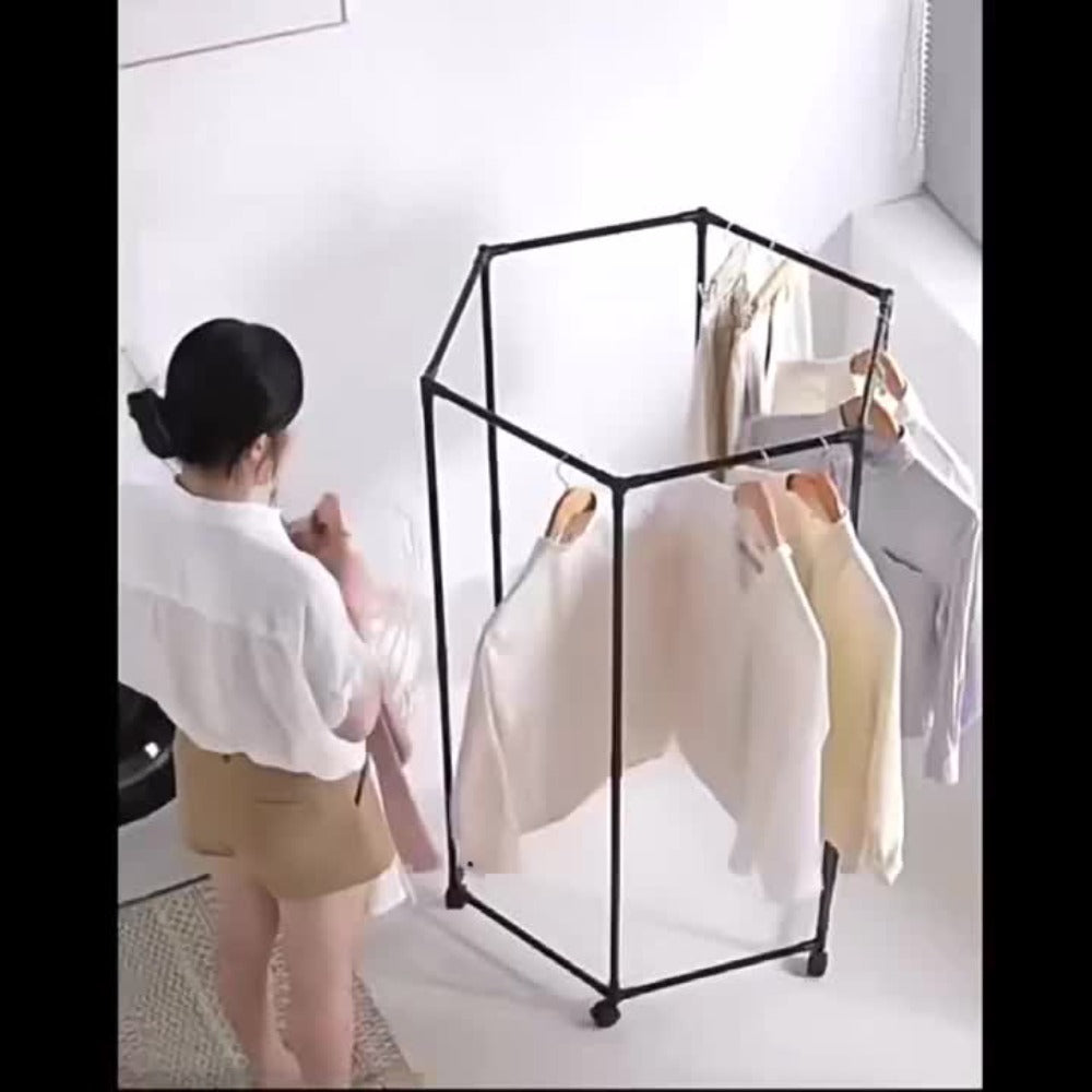 Rolling Hexagon Clothes Drying Rack 1 or 2 Layer ¨C Sturdy Metal Floor Stand with Wheels, Multi-Bar & 10 Clips, Portable Laundry Rack for Bedroom, Balcony & Dorm