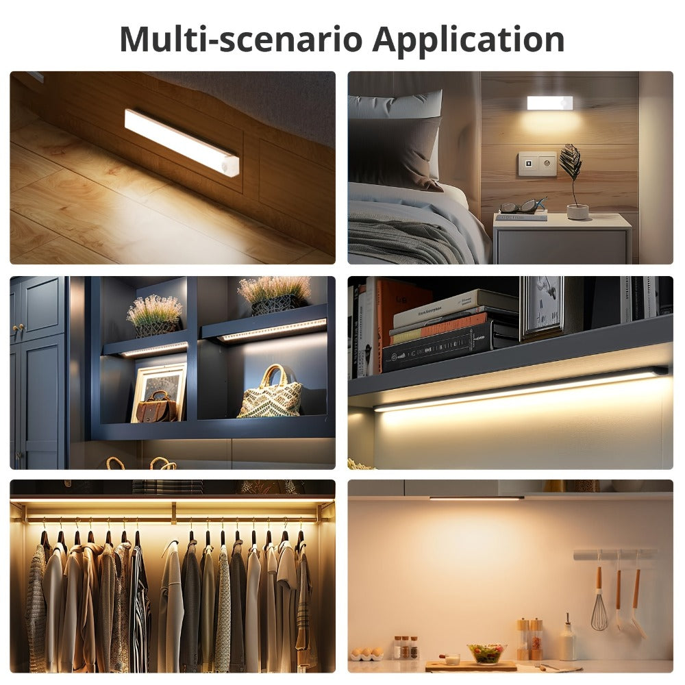 Motion Sensor Cabinet Light 3-Pack ¨C 3-Color Temperature Dimmable Under Counter Closet Light, Wireless Magnetic USB Rechargeable for Kitchen, Wardrobe, Stairs, Hallway & Vanity (11cm / 20cm / 40cm)