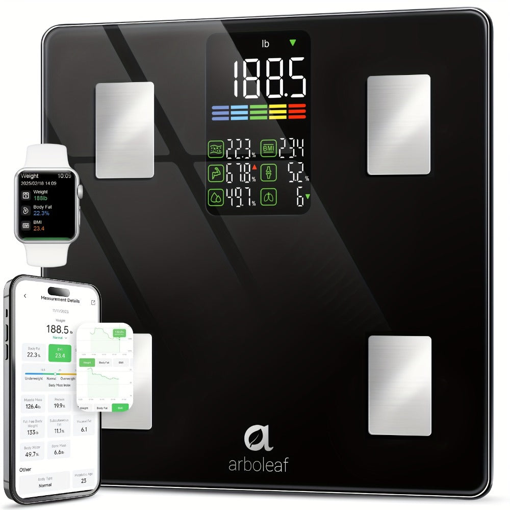 Smart Body Scale 14-in-1 ¨C Body Fat Scale with BMI, Muscle Mass & 14 Health Metrics, Wireless Bluetooth App Sync, Auto Recognition, 500 lb Capacity, HD LED Display for Home & Gym Use