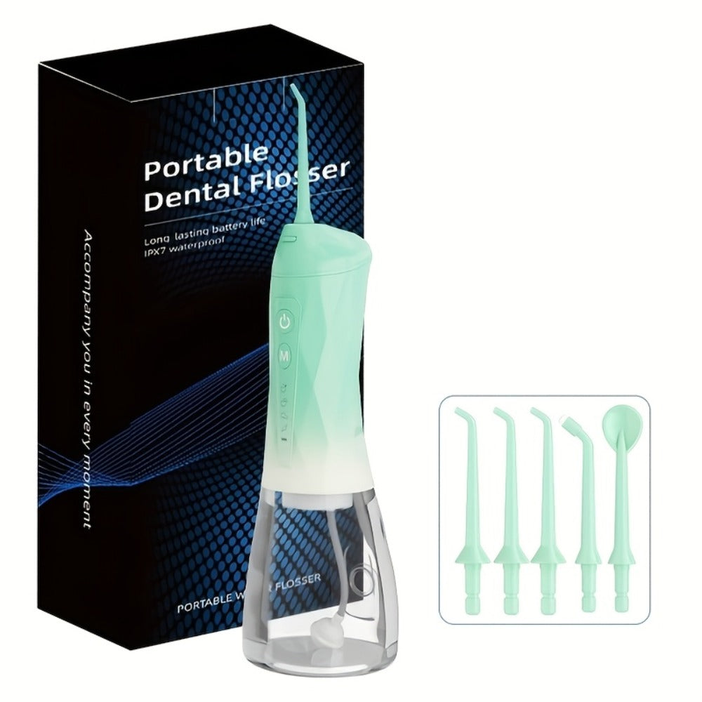Water Flosser Portable Oral Irrigator - Type-C Rechargeable, 320ml Large Capacity, Full Body Waterproof, 4 Nozzles (3 Standard + 1 Orthodontic), Travel & Home Dental Cleaner for Adults & Braces