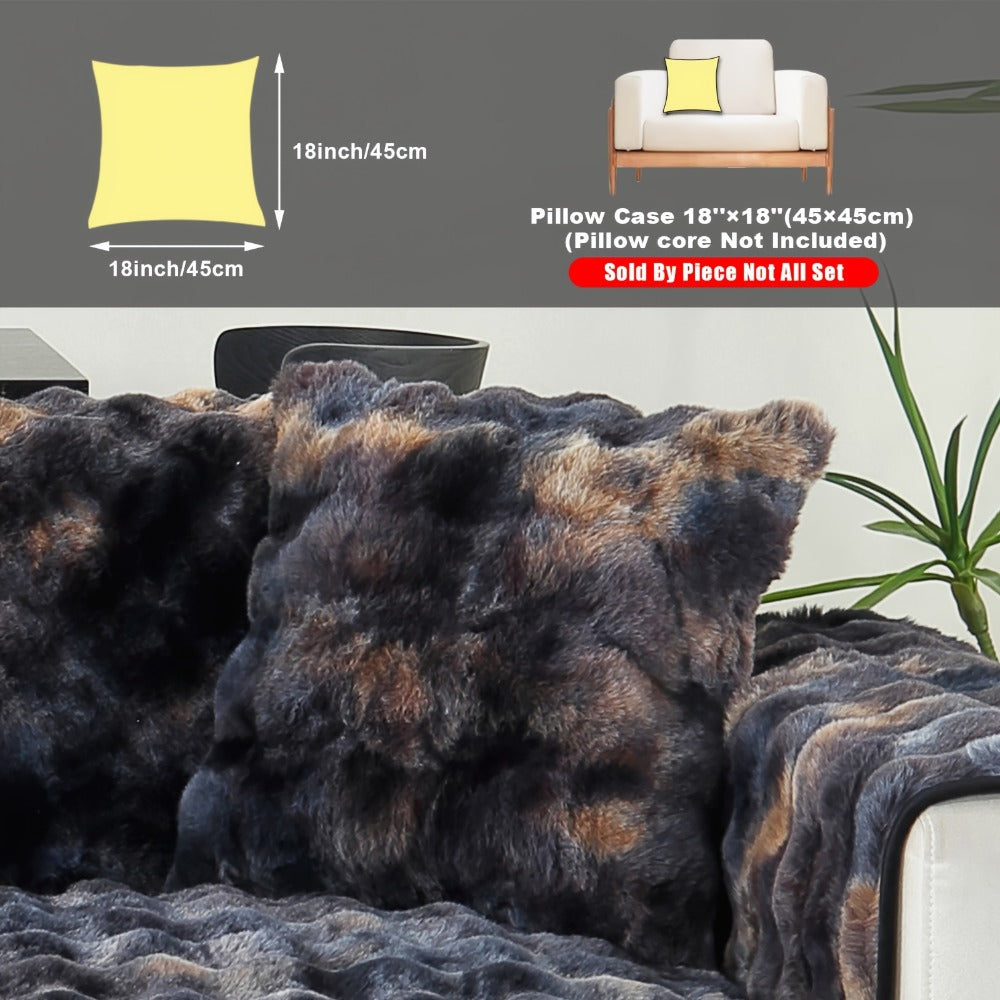 Plush Sofa Cover Faux Lamb Thick Fluffy Couch Slipcover Pet Friendly Machine Washable Gradient Color Polyester Furniture Protector for Armchair Single Double Triple Sofa Living Room Home Decor