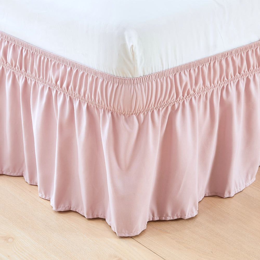 Bed Skirt Elastic Wrap Around Ruffle - 15 Inch Drop Microfiber Dust Ruffle, Adjustable No-Lift Fit, Fade Resistant Machine Washable, Hotel Quality Bedskirt for Twin Full Queen King, 30 Colors