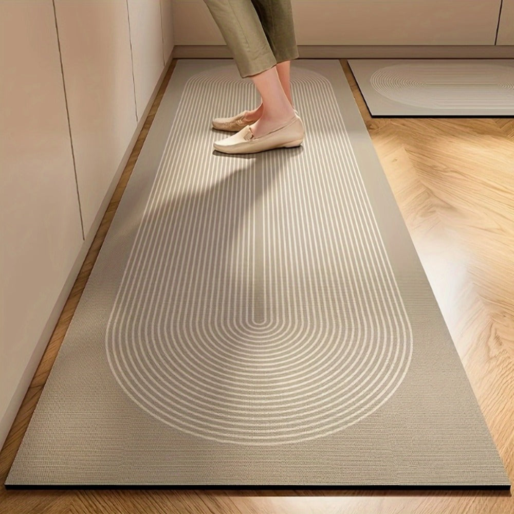 Kitchen Mat Non-Slip Absorbent Runner Rug Nordic Floral Pattern Anti-Fatigue Floor Mat with Rubber Backing for Kitchen Bathroom Hallway Laundry Room Beige Brown Washable