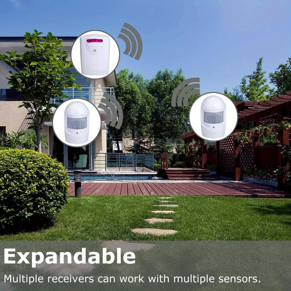 Wireless Driveway Alarm Motion Sensor, Infrared PIR Security Alert System 328ft Range 110dB Chime, USB Expandable Indoor Outdoor Detector for Home Garage Gate Mailbox Fence