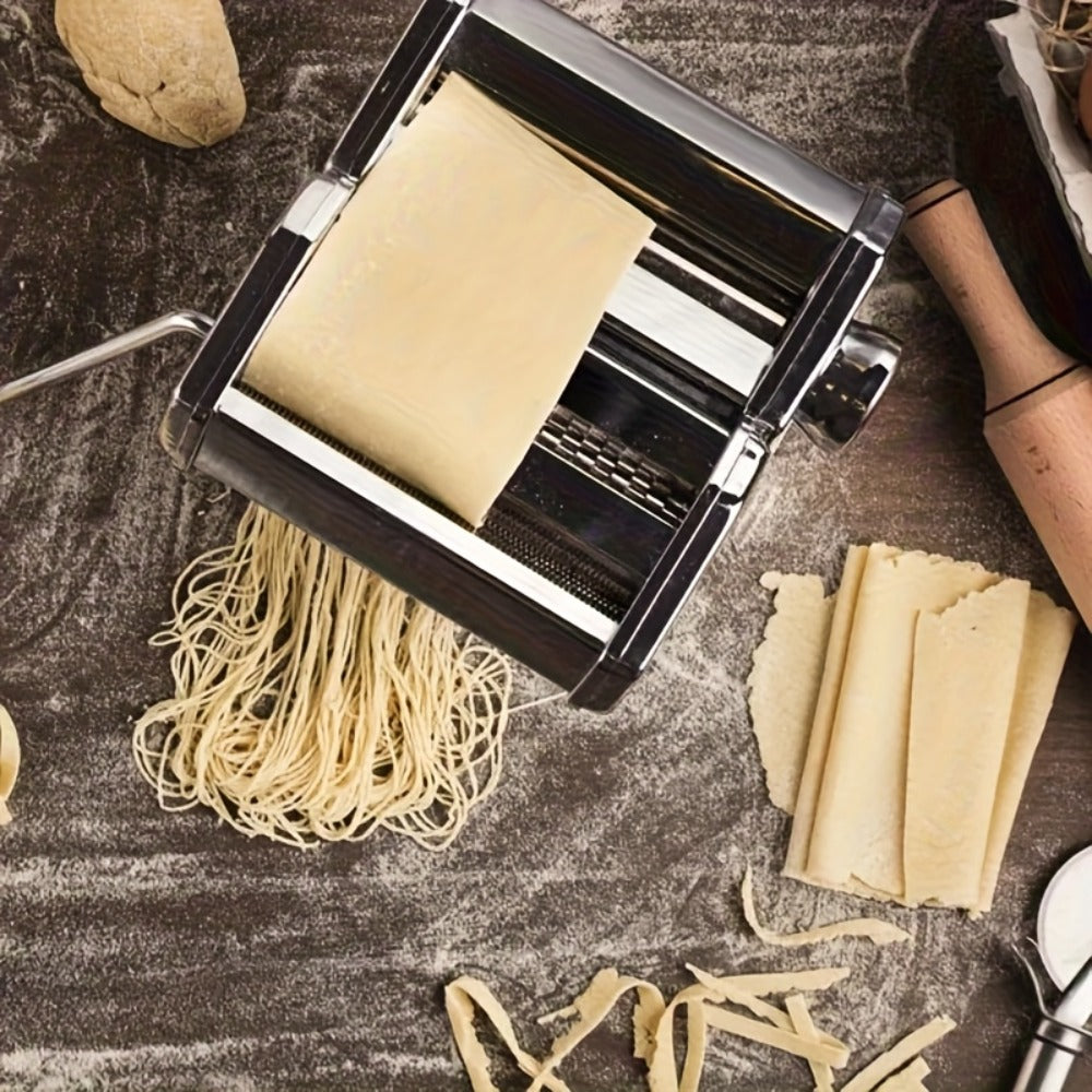 Pasta Machine with 8 Adjustable Thickness Settings, 2-in-1 Stainless Steel Manual Pasta Maker with Roller & Cutter, Homemade Noodle Maker for Spaghetti Fettuccine Lasagna Dumpling Wrappers