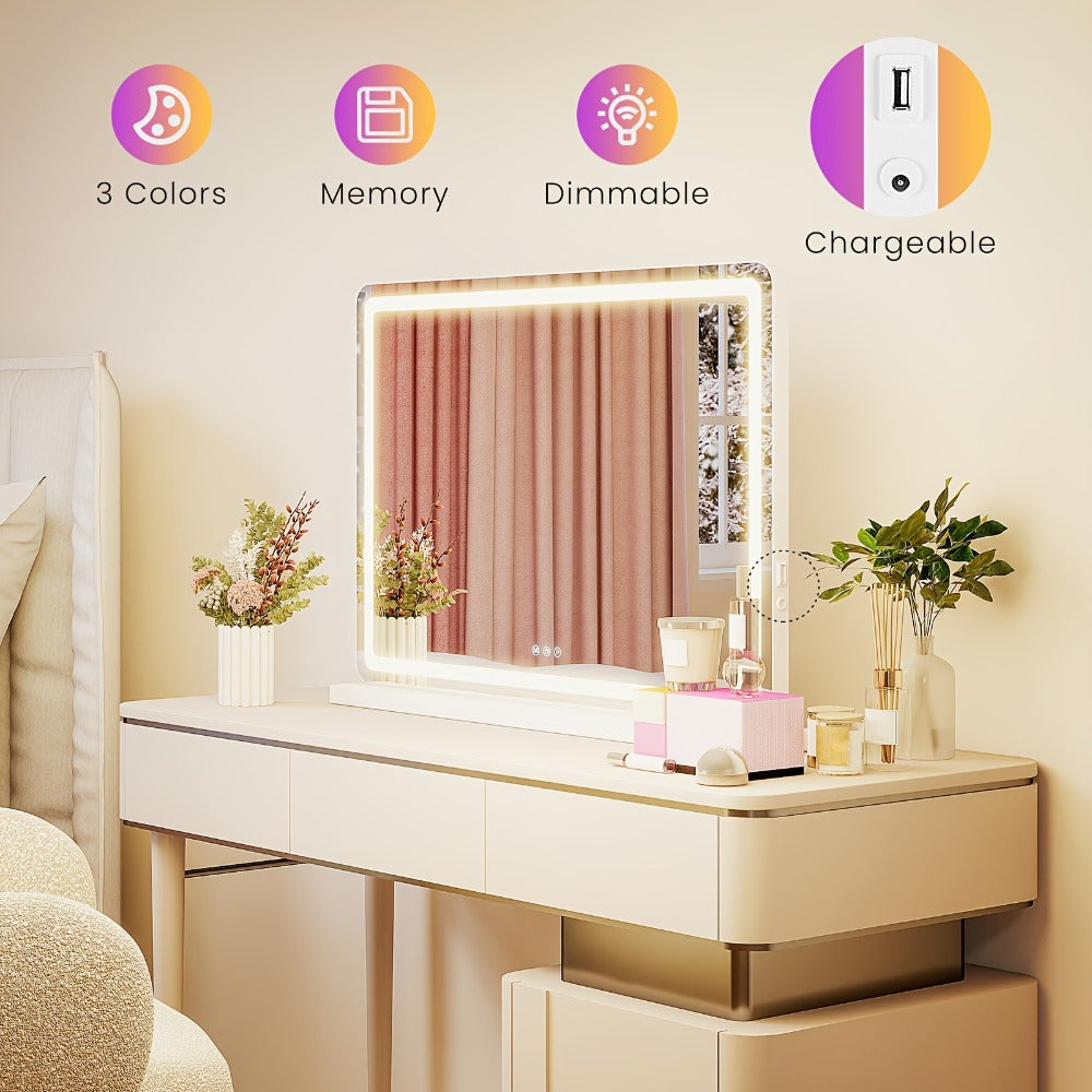 LED Vanity Mirror with Lights ¨C Dimmable 3 Color Modes, Memory Function, USB Port & Aluminum Frame for Bathroom, Bedroom & Desk Makeup Mirror, 13x17 / 22x19 / 32x22 in