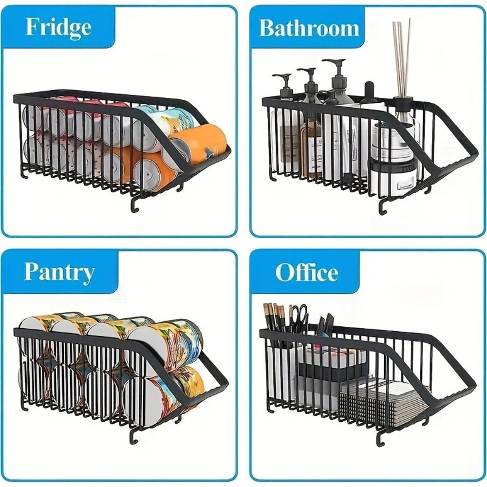 Stackable Can Organizer for Refrigerator 6-Pack | Metal Soda Can Holder Dispenser Storage Rack for Kitchen Pantry Cabinet Countertop, Black