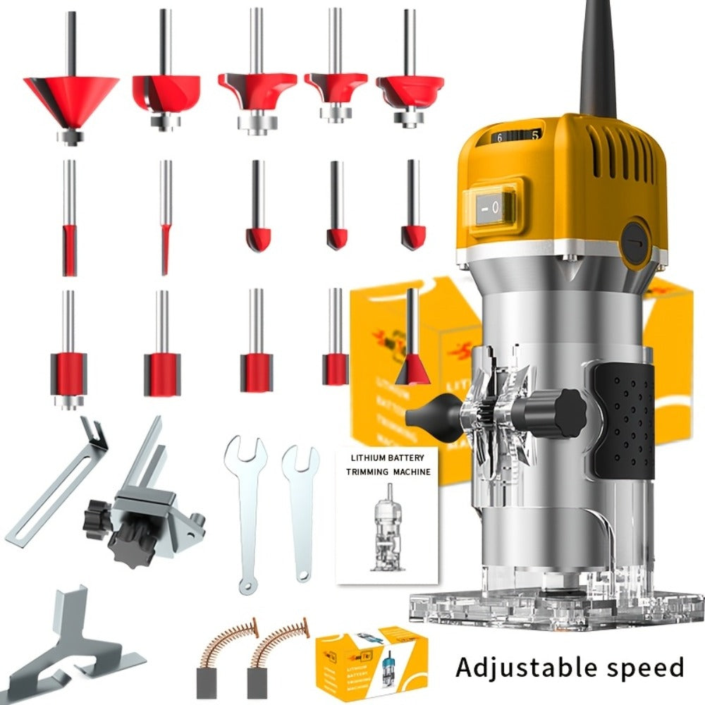 Wood Router 800W Trim Router for Woodworking - 35000RPM Electric Router with Edge Guide, Roller Guide, 6-Speed Adjustment for Precise Trimming, Profiling & Milling