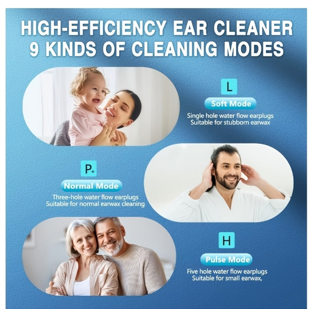 Electric Ear Wax Removal Kit with One-Piece Waste Tank ¨C Water Temperature Sensor, 2000mAh Battery, LED Power Display, Professional Safe Ear Irrigation Cleaner