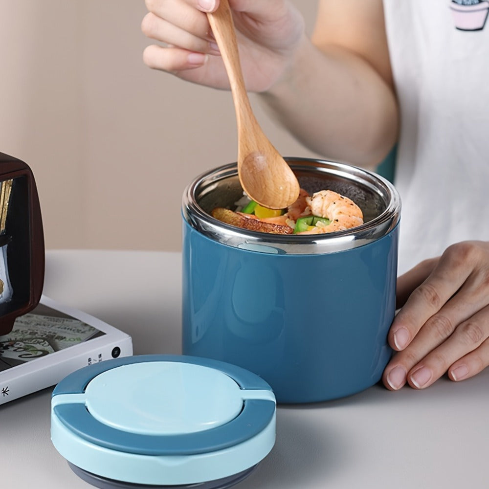 Insulated Lunch Box Stainless Steel 630ml - Leakproof Bento Box with Handle, Stackable Thermal Food Container for Office School Camping Picnic - Pink Blue Green