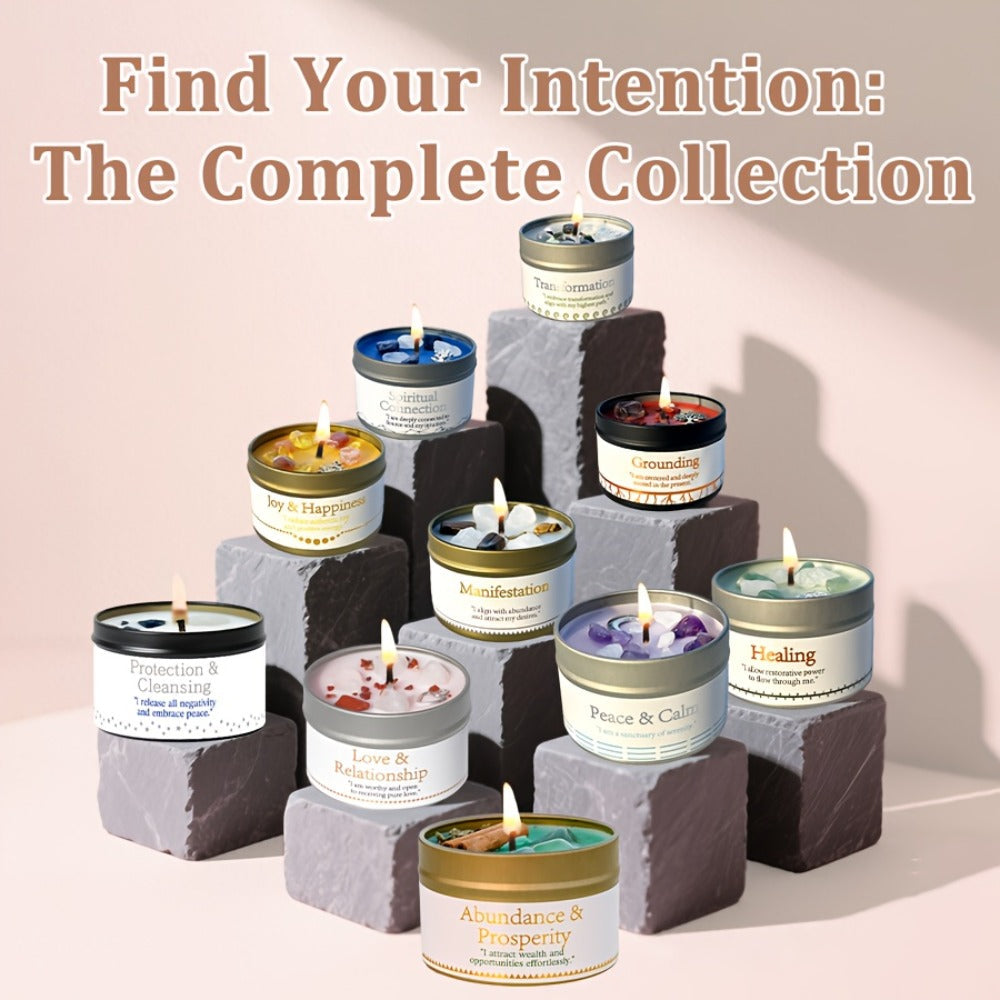 Manifestation Candles Scented Soy Wax with Crystal & Guidance Card for Meditation Yoga Focus | Law of Attraction Abundance Candle | Christmas Birthday Gift for Women